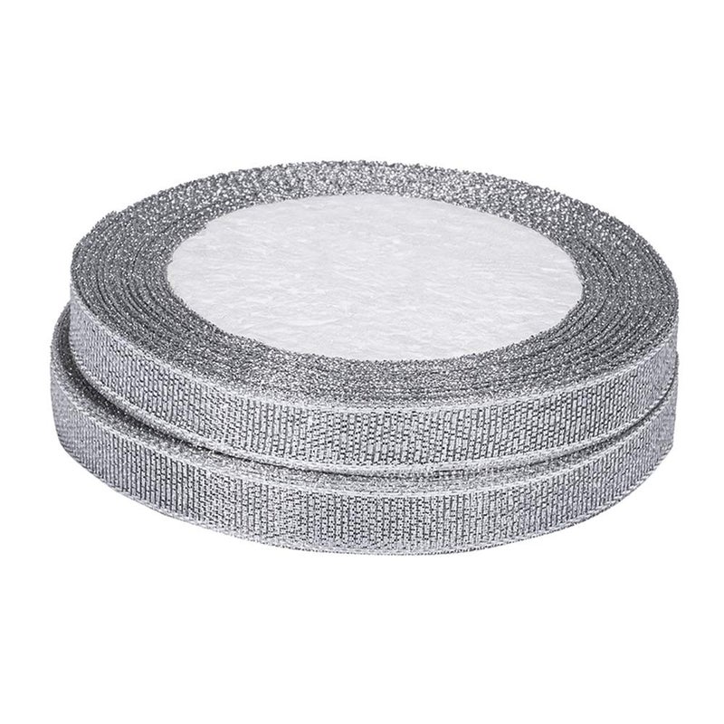 Molshine 50yard(2rolls) Silver Organza Ribbons Shimmer Sheer Thin Glitter Ribbon for DIY,Crafts,Gift Wrapping,Christmas Decorative Width: 10mm(3/8inch) - Image 2
